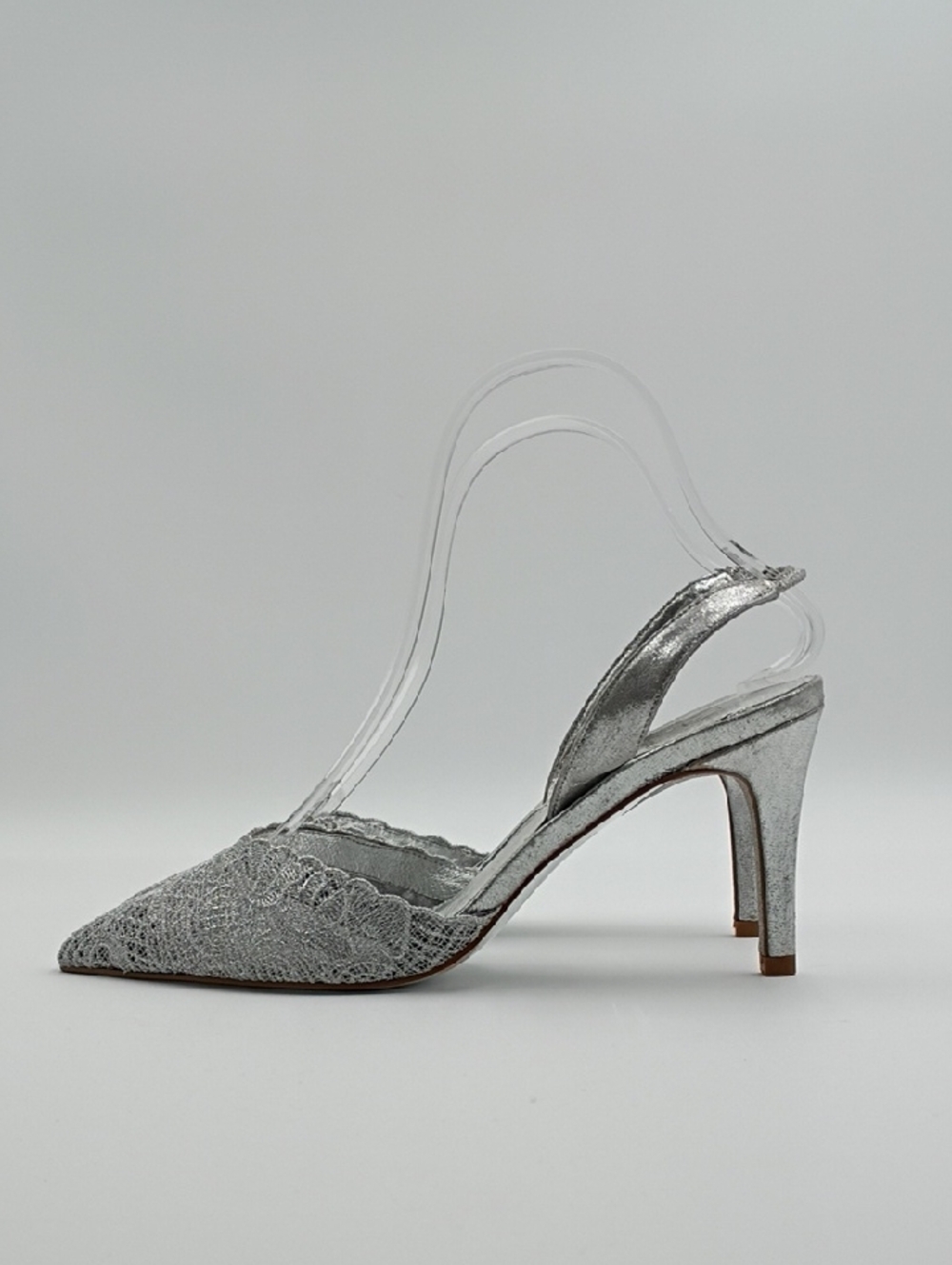 Adrianna Papell Silver Lace Point Slingback Heels 37 / 7 Special Event Formal